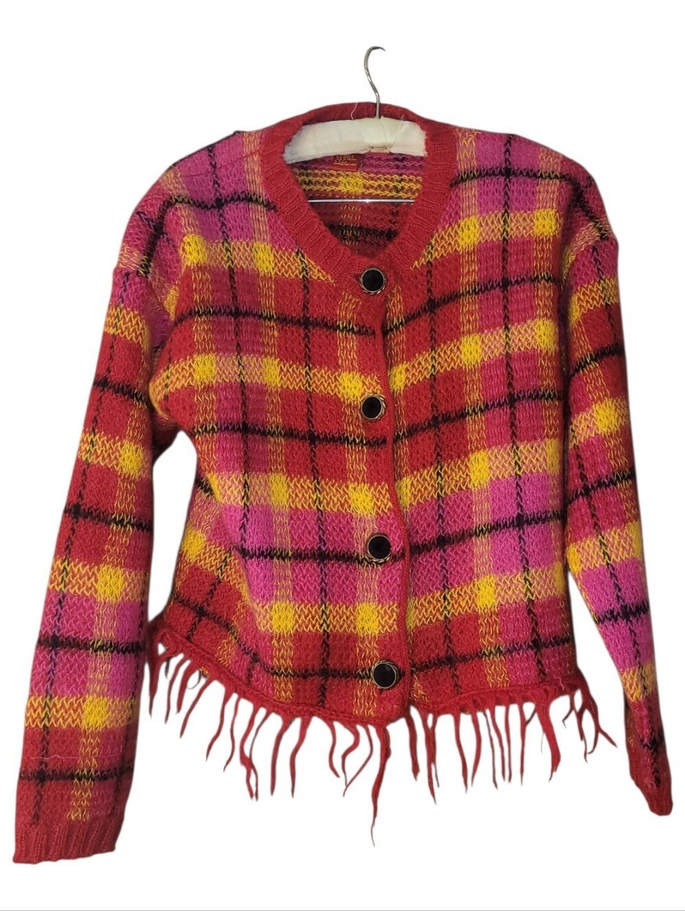Vintage 90s Mohair Button Front Preppy Colorful Sweater S